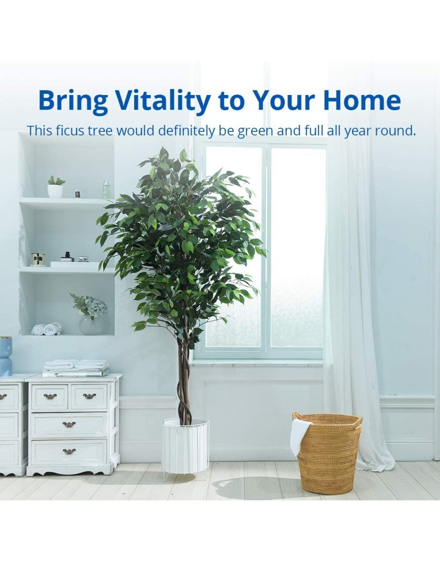 Cozy Castle Artificial Ficus Tree 72in Artificial Plant for Home Decor Indoor Evergreen Faux Plants 6-Feet Fake Tree Tall Plant with Sturdy Plastic Nursery Pot for Living Room Farmhouse Office