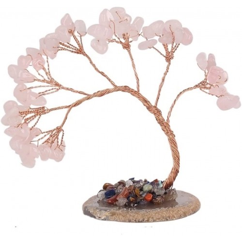 Creative Decorative Crystal Quartz Chakra Money Tree Feng Shui Handmade with Healing Crystal Tree of Life Copper Wire Wrapped Home Décor Desktop Statues