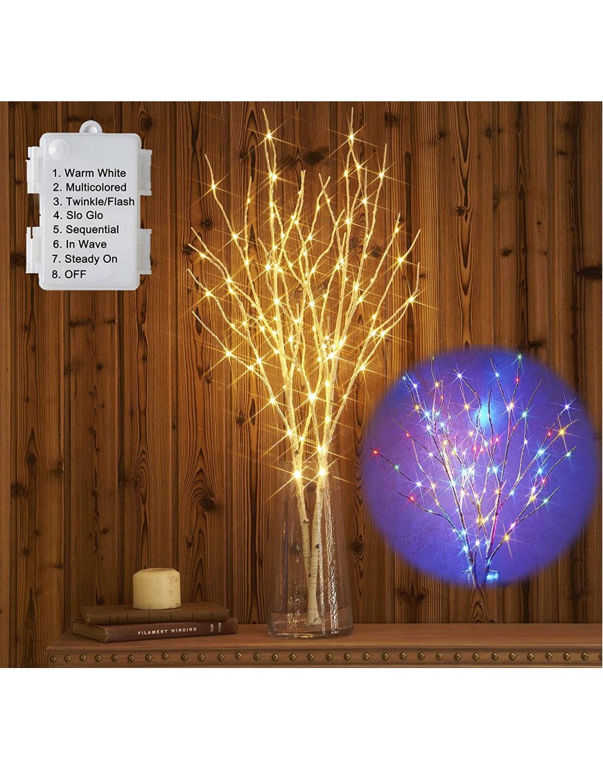 Hairui Lighted Birch Branches Battery Operated with 8 Functions 100 Multi Color and Warm White Lights Pre Lit Twig Branches for Spring Easter Christmas Party Decoration