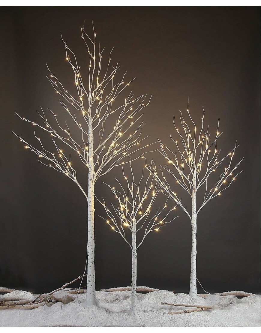 LIGHTSHARE 4 feet 6 feet and 8 Feet Birch Tree,Warm White for Home,Pack of 3 Festival Party and Christmas Decoration Indoor and Outdoor Use
