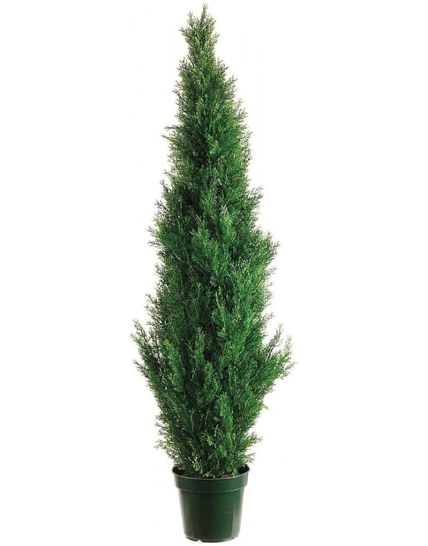 One 5 Foot Outdoor Artificial Cedar Topiary Tree Potted UV Rated Plant by Silk Tree Warehouse Company Inc 5 Foot