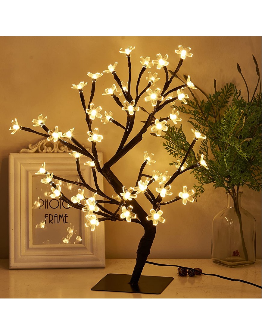 PEIDUO 17.7” Lighted Cherry Blossom Tree 48 Warm White Lights Plug in Adapter Light up Bonsai Tree for Home Bedroom Wedding Office Tabletop Tree Indoor Night Light Artificial Plants