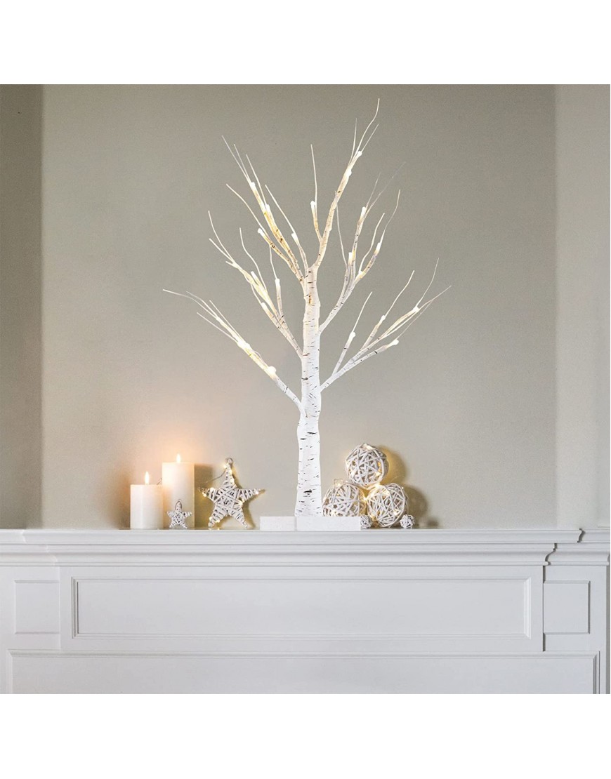 YEAHOME 2FT 24 Birch Tree Light with 24LT Warm White LEDs Battery Powered Timer Artificial Tabletop Tree Light Money Tree Wedding Desk Table Easter Decor Spring Decorations for The Home1 PC