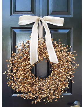 Elegant Holidays Handmade Caramel Berry Wreath w Bow Decorative Front Door to Welcome Guests-for Outdoor or Indoor Home Wall Accent Décor Great for All Seasons- Fall Year Round Wreath- 18-24 inches