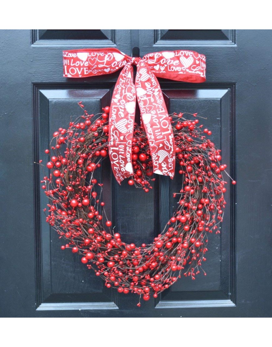 Elegant Holidays Handmade Red Berry Heart Shaped Wreath Decorative Front Door to Welcome Guests- for Outdoor Indoor Home Wall Accent Décor- Great for Valentine's Day All Seasons Year Round Wreath