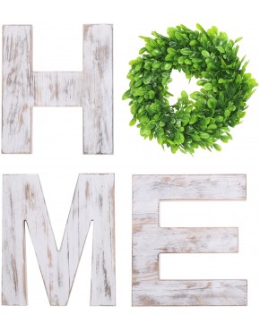 Rustic Home Sign with Boxwood Wreath for Family Farmhouse Wooden Home Letters with Decorative Artificial Garland for Wall Decor Living Room Entry Way Wedding Gift Party Decor Green