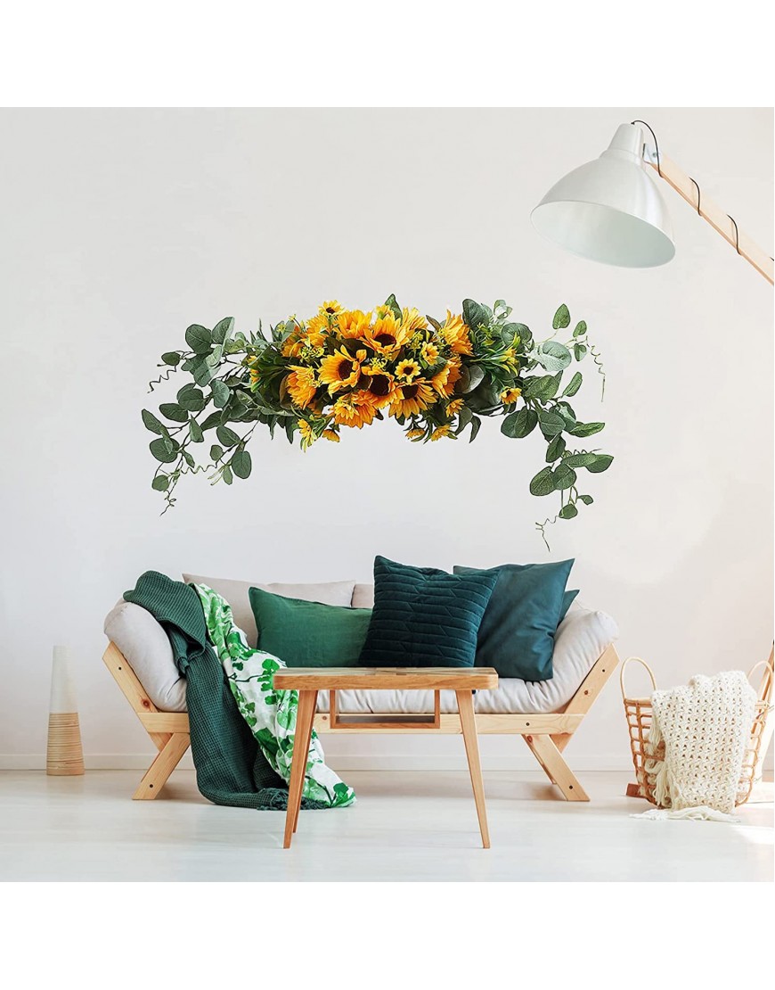 SMLJFO Artificial Sunflower Floral Swag 30 Inch,Decorative Flower Swag with Eucalyptus Door Arch Flower Wreath Decor for Home Wall Wedding Office Table