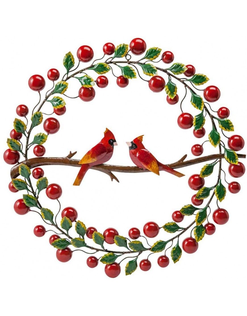 Wind & Weather Cardinals and Berries Metal Door Wreath Holiday Home Decor 22.75 Diam. x 1.75 D