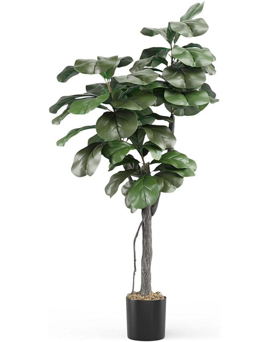 Barnyard Designs 5 feet 60” Fiddle Leaf Fig Tree Artificial Large Faux House Trees Indoor Tall Fake Tree Plant Decoration Indoor Artificial Tree Plants for Living Room Home Decor