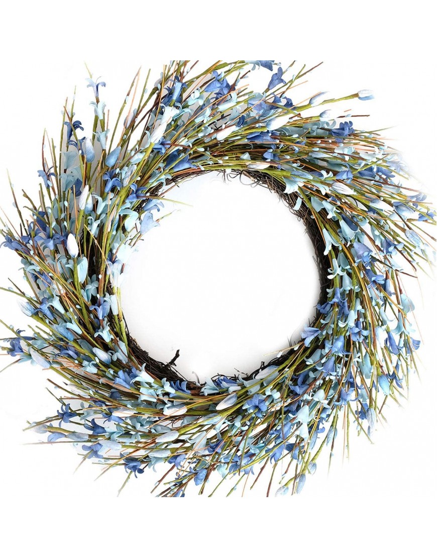 Bibelot 18inch Artificial Forsythia Flower Wreath All Year Around Wreath for Front Door Wedding Window Home Wall Indoor Front Door Decor Blue 18in