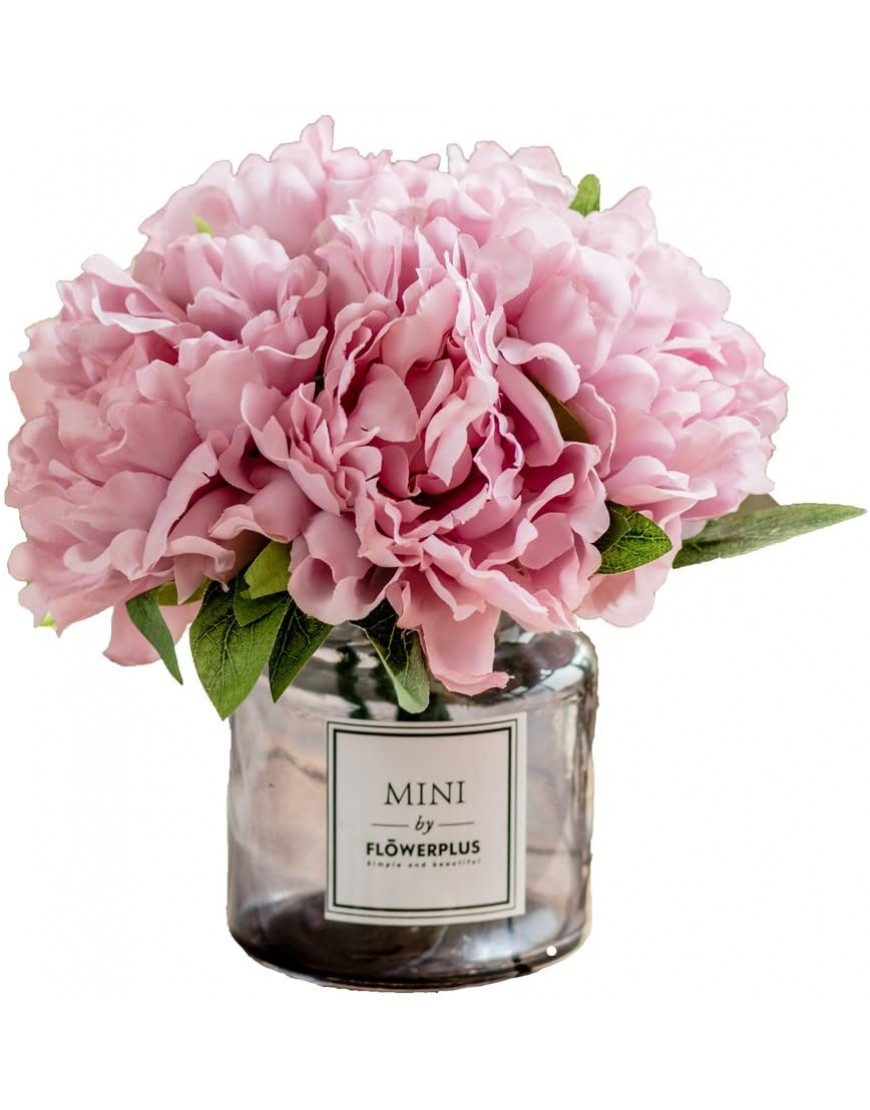 Billibobbi ,Artificial Flowers with Vase Fake Peony Flowers in Gray Vase,Faux Flower Arrangements for Home Decor,Light Lilac,Small
