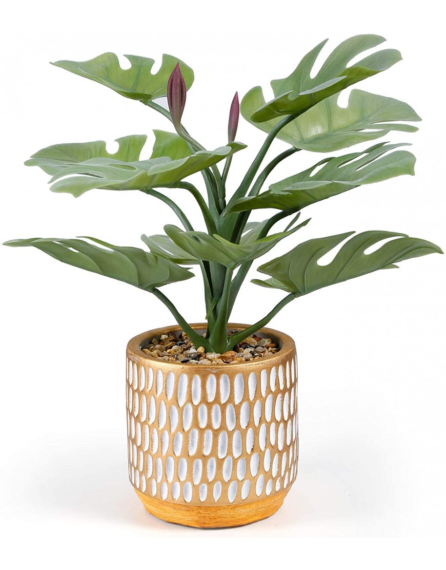 Faux Plants in Pot, Tropical Monstera Artificial Plants in Elegant Ceramic Pot,Potted Fake Succulents and Plants for Home Decor and Office Desktop  Wash Green Monstera