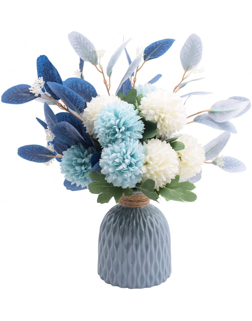 Flowerart Artificial Flowers with Ceramic Vase Blue Hydrangea Silk Flowers for Decoration Wedding Party Home Decor