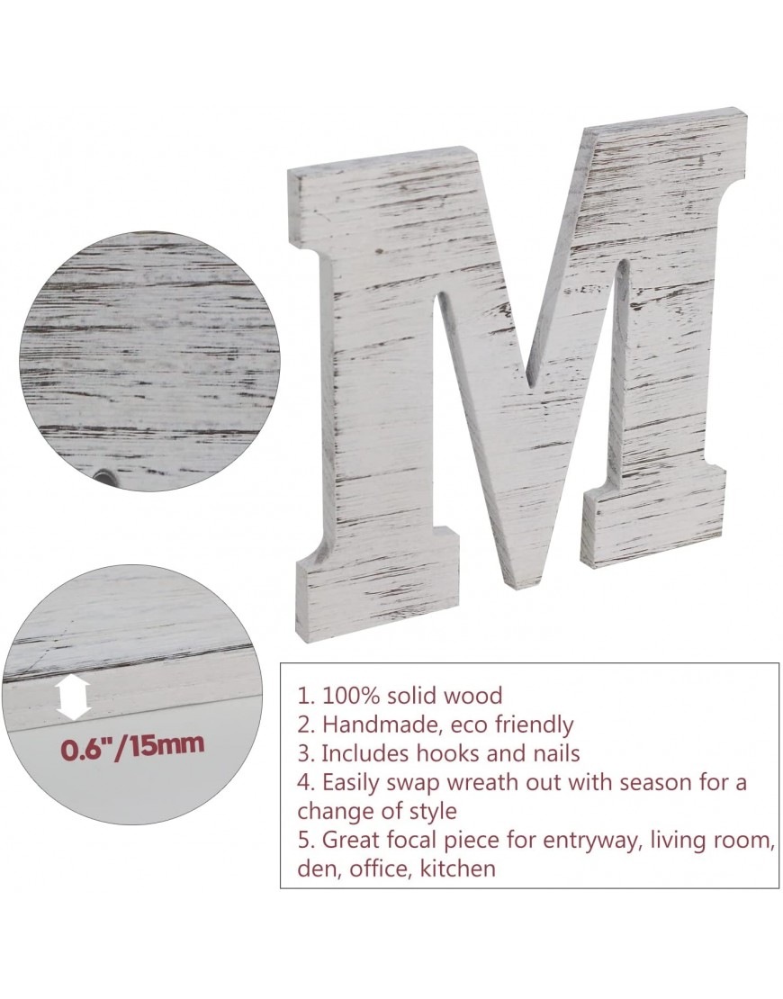 Gliwen Wooden Home Sign with Wreath 9.8’’ Rustic Wood Home Letters H M E Wall Hanging Decor with Artificial Wreath O Great for Wall Art Living Room Front Door Dining Room White
