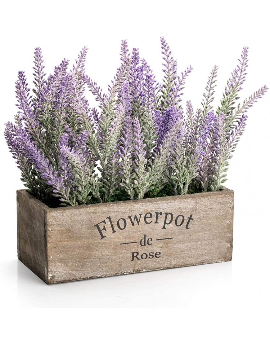 Velener Artificial Fake Flower Potted Lavender Plant with Wooden Tray for Home Decor Office Bathroom Desk Room Decoration Indoor and Outdoor 9 Long